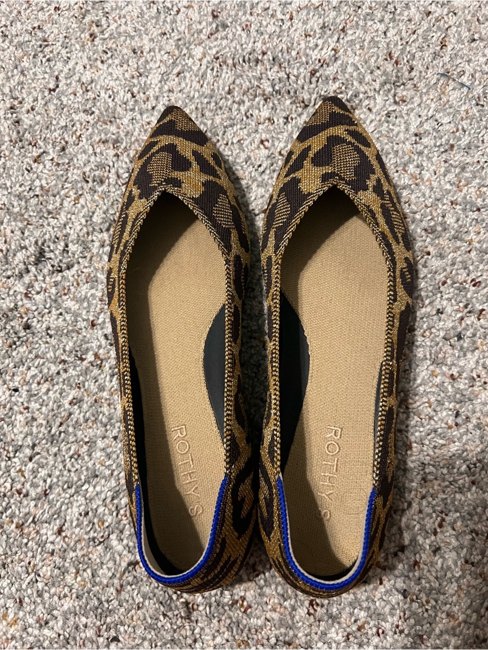 Rothy's Leopard Print Pointed Flats in Brown and Black